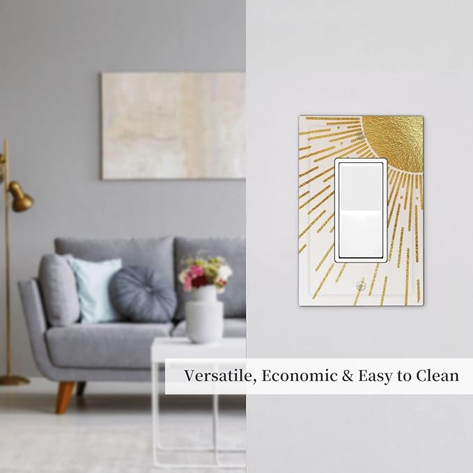Mid Century Boho Gold Sun Abstract Sunrise Decorative Outlet Covers 1 Gang Single Rocker Light Switch Cover Plate Wall Plates GFCI Faceplate for Kids Room Home Decor