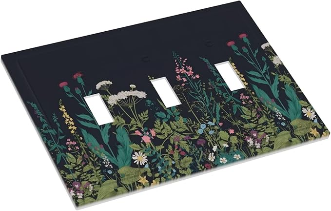 Boho Garden Flowers Weeds Floral Wildflowers Decorative Switch Plates 3 Gang Wall Plate Triple Toggle Light Switch Cover Faceplate Electrical Wall Panels for Bedroom Living Room Decor
