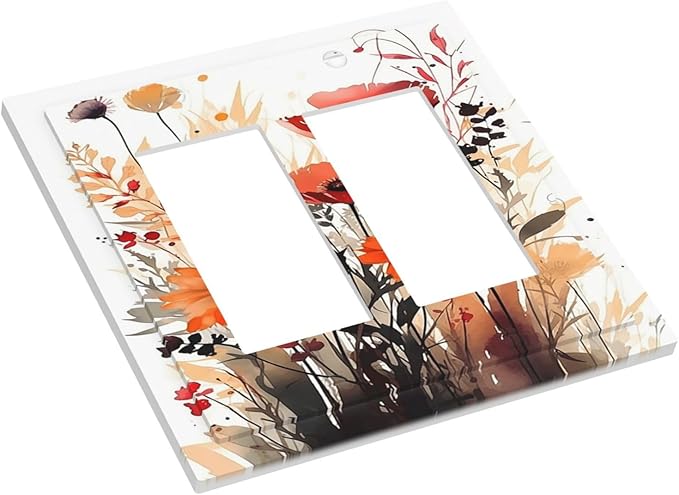 Decorative Outlet Covers Country Watercolor Flowers Art Wildflower 2 Gang Double GFCI Rocker Electrical Wall Panels Light Switch Cover Plate for Bedroom Cabin Decor