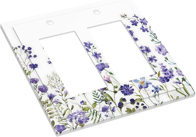 Lavender Wildflowers Purple Flowers Plant Floral Decorative Outlet Covers 2 Gang Double GFCI Rocker Electrical Wall Panels Light Switch Cover Plate for Bedroom Living Room Decor