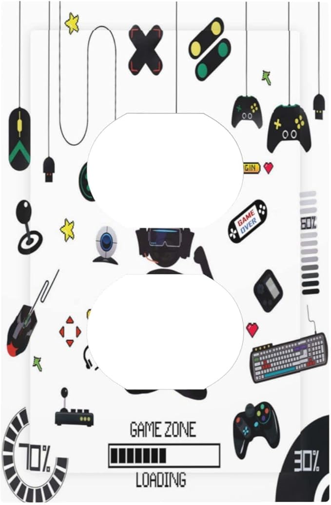 1 Gang Outlet Plate Duplex Decorative Outlet Covers Video Game Decor Gamer Room Electrical Receptacle Lightswitch Faceplate 5" X 3"