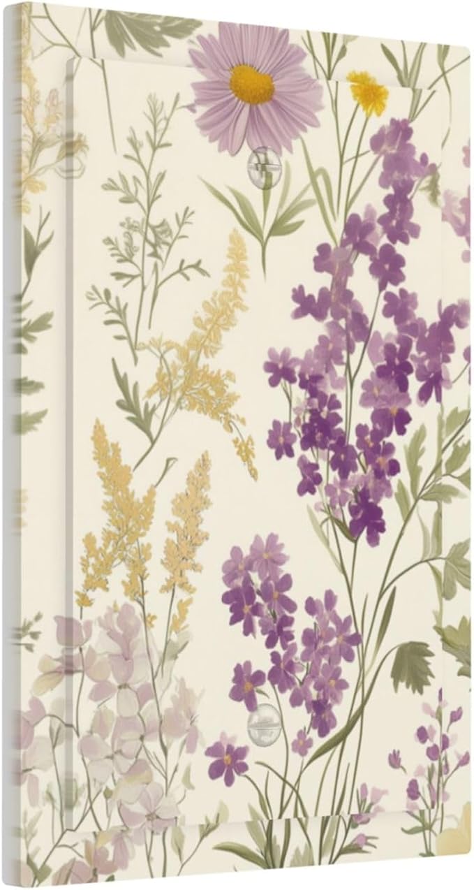 Watercolor Floral Leaves 1 Gang Light Switch Cover Electrical Small Purple Flowers Daisies No Device Wall Plate Switchplates Decorative Faceplate for Country Bedroom Kitchen Home Décor