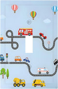 Road Construction Car Truck Hot Air Balloon Decorative Light Switch Cover 1 Gang Single Toggle Device Electrical Faceplate Switchplates Decorator Outlet Wall Plate for Nursery Kids Room Decor