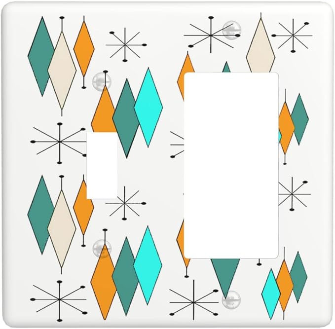 70s Abstract Boho Geometric Mid Century Atomic 2 Gang 1-GFCI/Toggle Combo Wall Plate Decorative Light Switch Outlet Combination Wallplate Faceplate Cover
