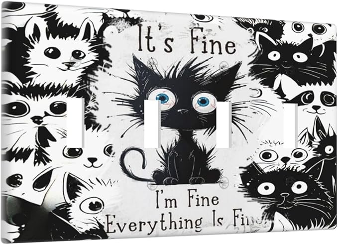 Funny Black Cat Inspirational Quotes Patterns Light Switch Covers Quad Toggle Electrical Faceplate 4 Gang Wall Plate Decorative Switch Plates Cover for Kids Room Nursery Decor
