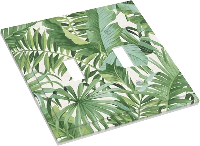Green Tropical Palm Tree Leaf 2 Gang Double Toggle Outlet Light Switch Cover Wall Plate Electrical Faceplate Decorative Dual Device Switchplate