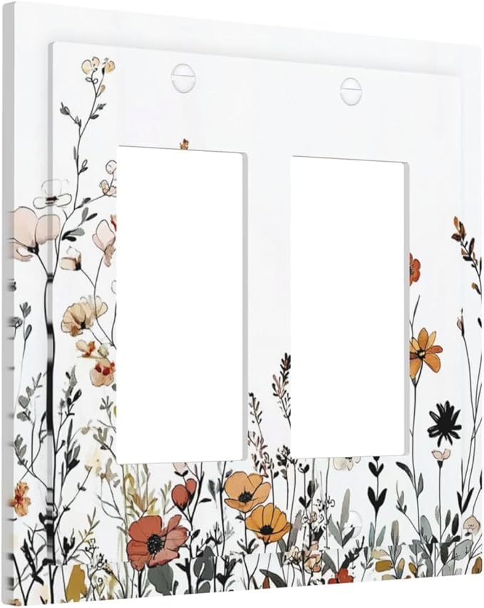 Decorative Outlet Covers Vintage Wildflower Colorful Plants Floral 2 Gang Double Gfci Rocker Electrical Wall Panels Light Switch Cover Plate For Bed Room Living Room Decor