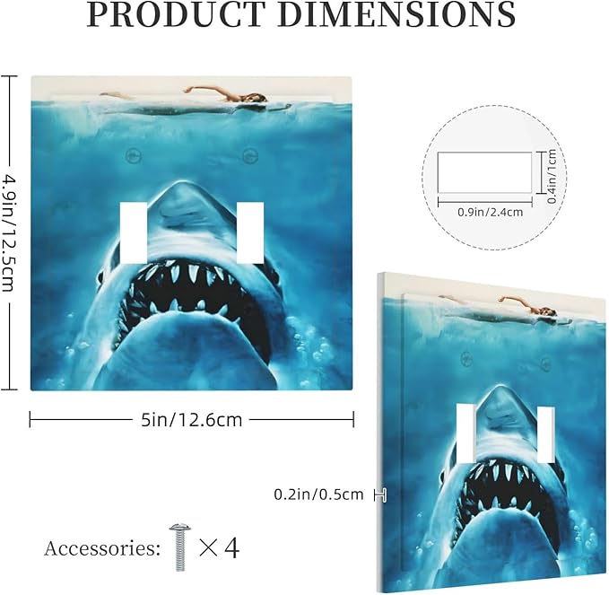 Swimming Woman Funny Shark Blue Ocean Decorative Switch Plates 2 Gang Double Toggle Outlet Light Switch Cover Wall Plate Electrical Faceplate for Kids Room Bedroom Decor