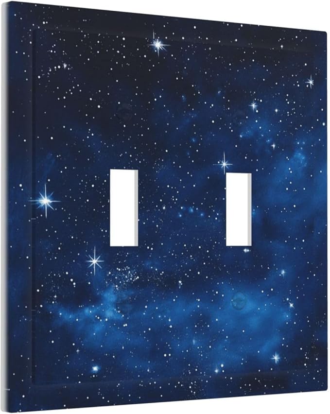 Light Switch Cover Plate Galaxy Starry Sky Universe Sparkle Stars 2 Gang Double Switch Plate Covers Toggle Wallplate Decorative Outlet Covers Electrical Switchplate for Bathroom Bedroom Decor