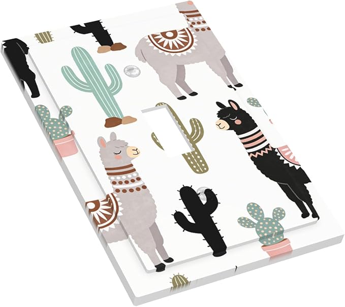 Cute Llama & Cactus Desert 1-Gang Toggle Light Switch Plate, Bohemian Desert Animals Decorative Wall Plate for Boys & Girls Bedroom Playroom