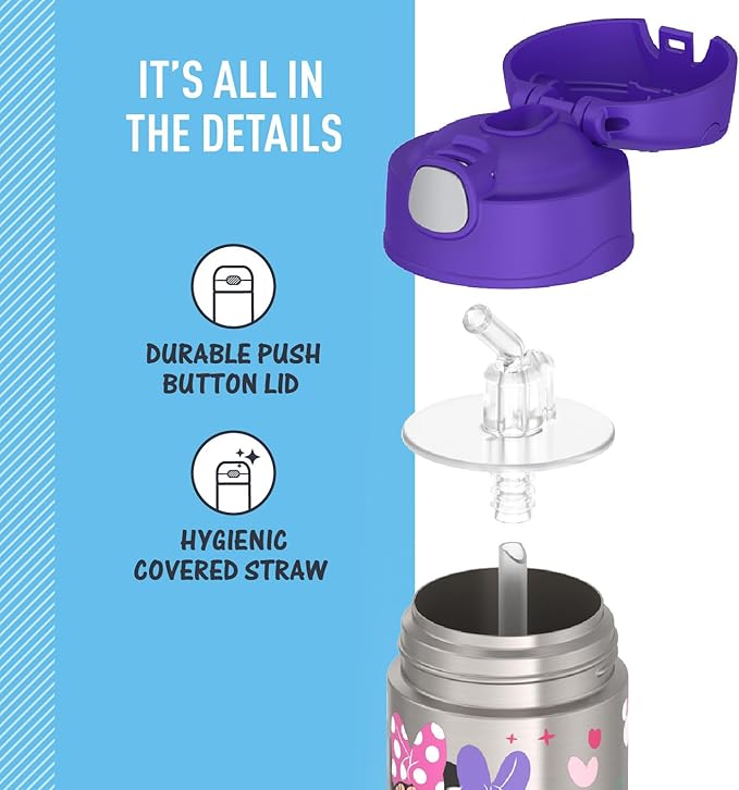 THERMOS FUNTAINER 12 Ounce Stainless Steel Vacuum Insulated Water Bottle with Lid, MINNIE MOUSE
