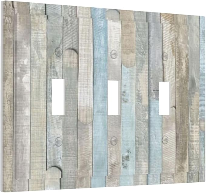 Country Rustic Blue White Wood 3 Gang Light Switch Cover Decorative Triple Toggle Wall Plate Electrical Faceplate Switch Plug Face Plate