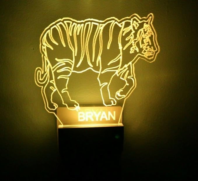 MIRROR MANIA Night Light Multi Color Personalized LED Plug-in, Ultra-Slim Touch Night Light Smart Dusk to Dawn Sensor, Kids Children's Bedroom Kitchen Bathroom Hallway Play Room Variations (Tiger)