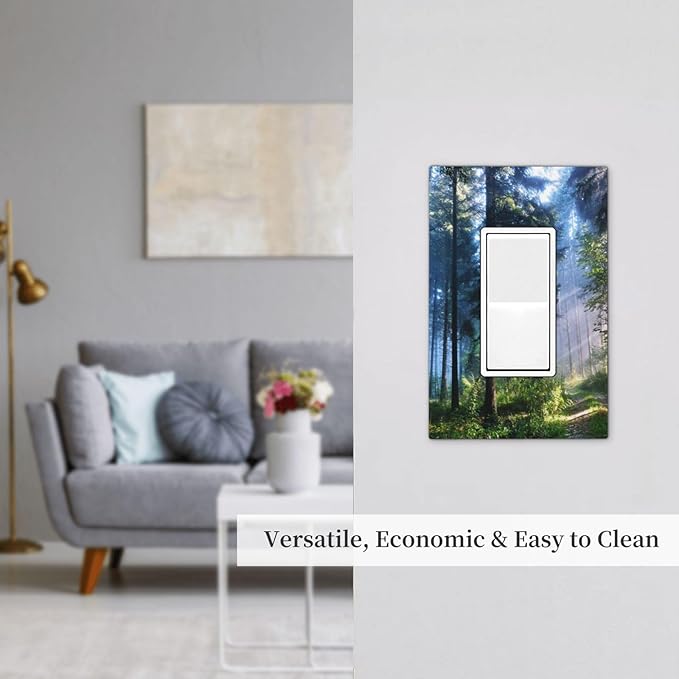 Jungle Woodland Woods Landscape Nature Forest Tree 1 Gang Device Rocker/Decorator Gfci Outlet Light Switch Electrical Wall Plate Cover Green Natural Misty Foggy Mountain Scenery Decorative Faceplate