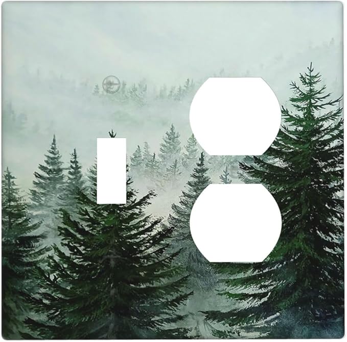 Forest Pinetrees Misty Landscape Nature Wallplates 1 Toggle 1 Duplex Electrical Gfci Faceplate Decorative Light Switch Covers Switch Plate for Bedroom Farmhouse Decor