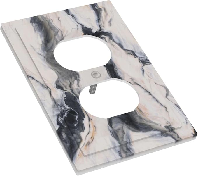 Abstract Marble Textured Modern Luxury Print Outlet Covers 1 Gang Duplex Light Switch Cover Decorative Switch Plates Electrical Receptacle Faceplate Wall Plate for Bathroom Kitchen Decor