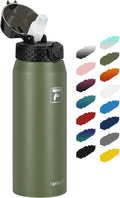 Fanhaw 24 oz Insulated Stainless Steel Water Bottle with Straw Lid, Leakproof & Anti-Dust Sports Bottle for Kids, Women & Men (Olive Green)