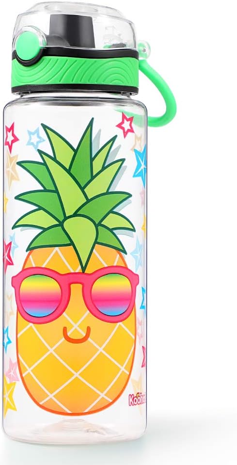 Home Tune Cute Water Bottle for School Kids Girls, BPA FREE Tritan & Leak Proof & Easy Clean & Carry Handle, 23oz/ 680ml - Pineapple