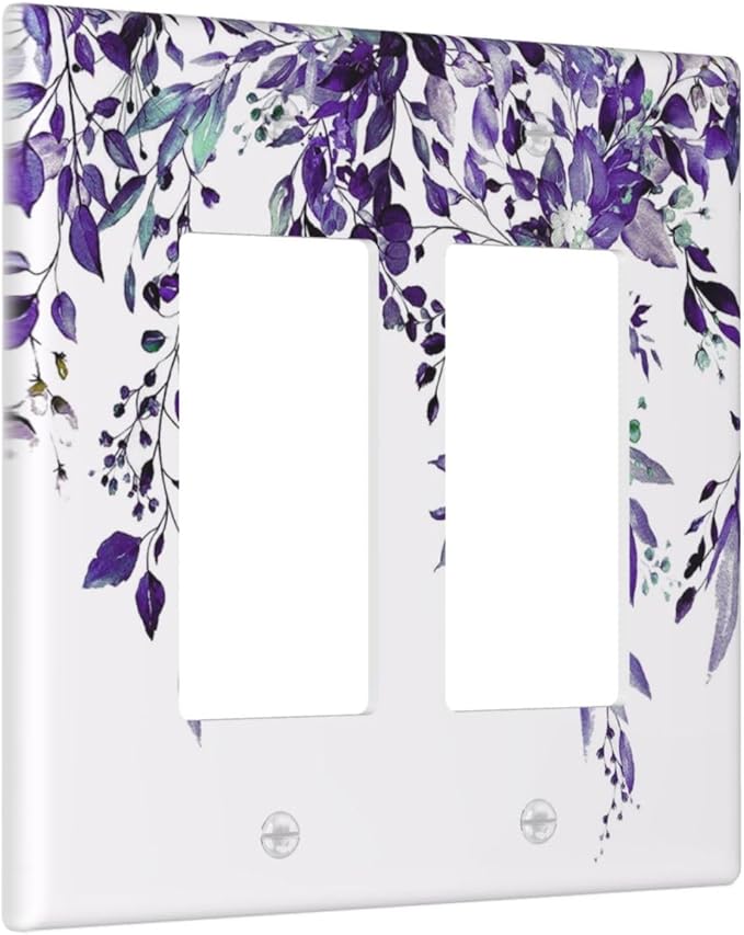 Decorative Outlet Covers Purple Eucalyptus Boho Olive Leaves Country 2 Gang Wall Plate Cover Double Rocker Decora Light Switch Covers Plate Dual Electrical GFCI Switch Plate Cover