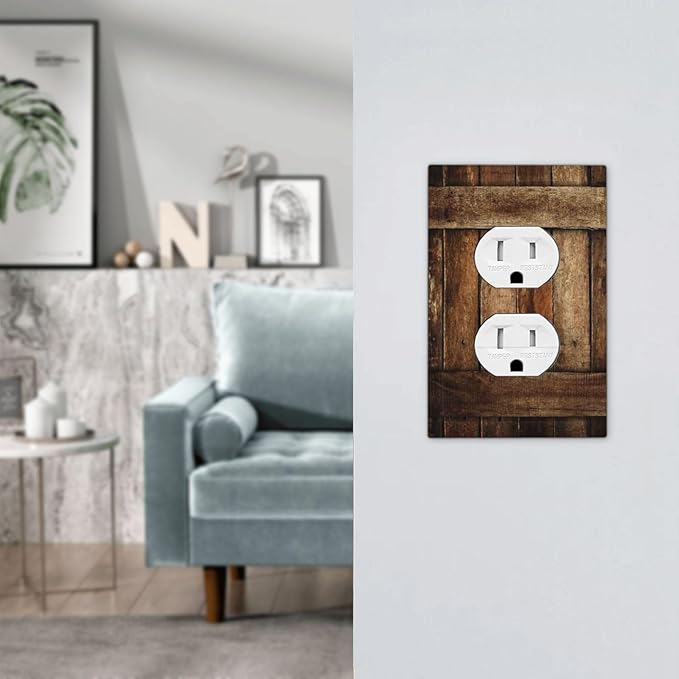 Brown Wooden Barn Door Old Wood Print Outlet Covers 1 Gang Duplex Light Switch Cover Decorative Switch Plates Electrical Receptacle Faceplate Wall Plate for Farmhouse Home Decor