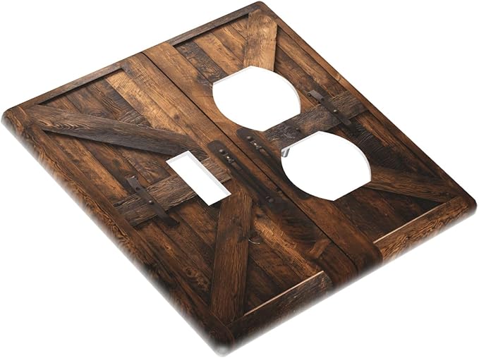Decorative Outlet Covers Retro Brown Wood Barndoor 2 Gang Light Switch Cover Plate Single Toggle Duplex Wall Plates for Electrical Outlets Switch Plate Covers for Farmhouse Home Decor