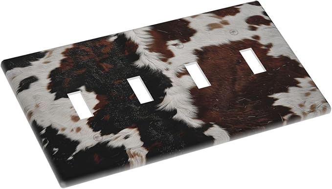 Cowhide Print Abstract Animal Fur Rustic Light Switch Covers Quad Toggle Electrical Faceplate 4 Gang Wall Plate Decorative Switch Plates Cover for Farmhouse Home Decor