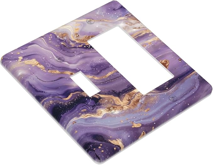 Abstract Purple Gold Marble Texure Luxurious Outlet Covers 1 Toggle 1 Rocker Combination Decorative Wall Plate Electrical Switch Plates Light Switch Cover Plate for Bathroom Living Room Decor