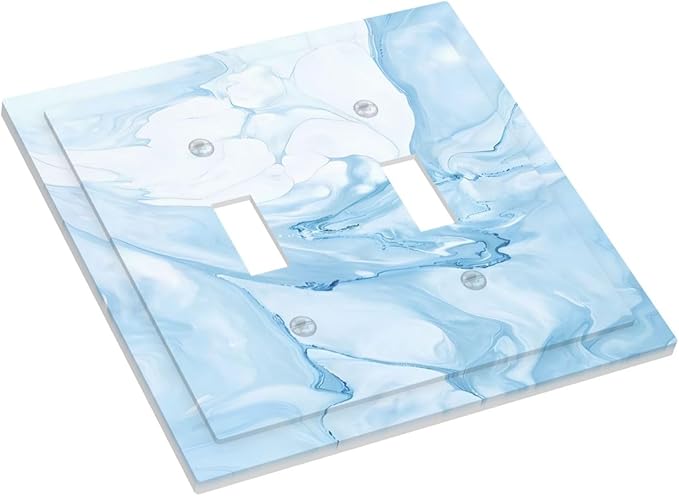 Navy Blue Sea Waves Spilled Ink Marble Simplicity Print Decorative Switch Plates 2 Gang Double Toggle Outlet Light Switch Cover Wall Plate Electrical Faceplate for Bathroom Living Room Decor