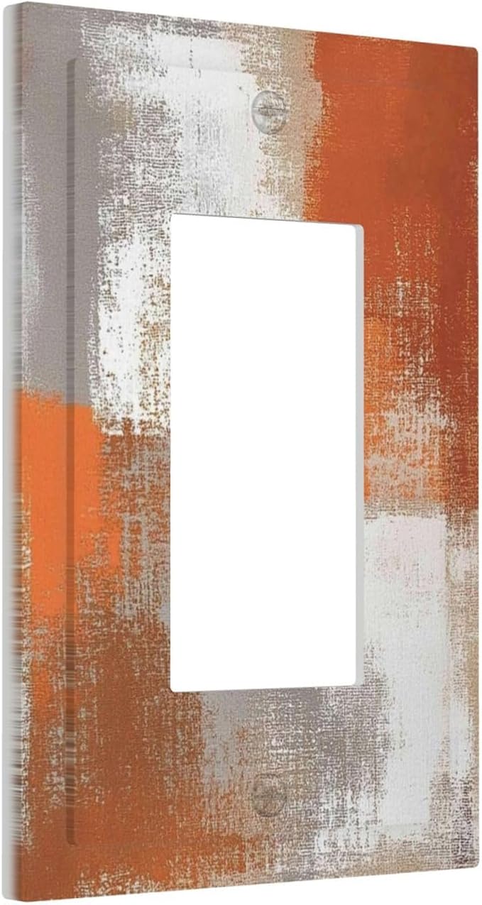Orange Grey Abstract Art Oil Painting Decorative Outlet Covers 1 Gang Single Rocker Light Switch Cover Plate Wall Plates Gfci Faceplate For Home Farmhouse Decor