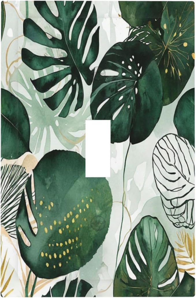 Decorative Light Switch Cover Boho Tropical Leaves 1 Gang Single Toggle Device Electrical Faceplate Switchplates Decorator Outlet Wall Plate for Bedroom Bathroom Decor