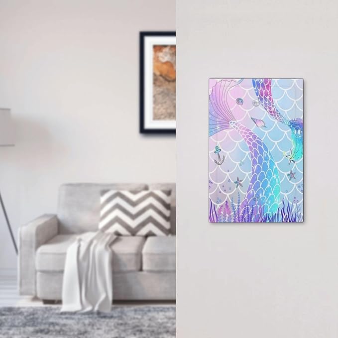 1-Gang No Device Decorative Blank Receptacle Wall Plate Colorful Cute Kids Girls Purple Pink Mermaid Tail Fish Scale Theme Light Switch Mid Size Electrical Face Plate Cover for Unused Outlets/Switches