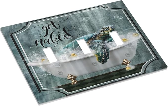 Teal Green Sea Turtle Funny Ocean Vintage Tortoise Beach Theme Decorative Switch Plates 3 Gang Wall Plate Faceplate Electrical Wall Panels Triple Toggle Light Switch Cover for Kids Room Bathroom Decor