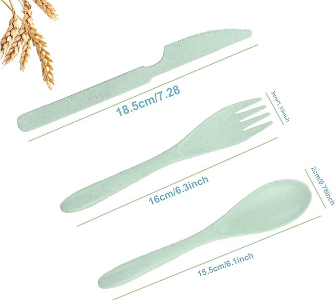 Portable Wheat Straw Cutlery, Knives Spoons and Forks Set, Reusable Spoon Knife Forks, Spoon Knife Fork Tableware Set for Party, Travel, Work, Picnic, Camping