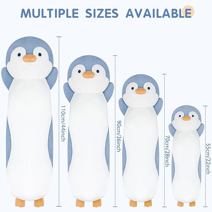 Dalmao 44 inch Giant Penguin Stuffed Long Body Pillow, Penguin Stuffed Animal, Jumbo Soft Plush Toy Plushies Cuddle Gift for Kids Boys Girls Birthday