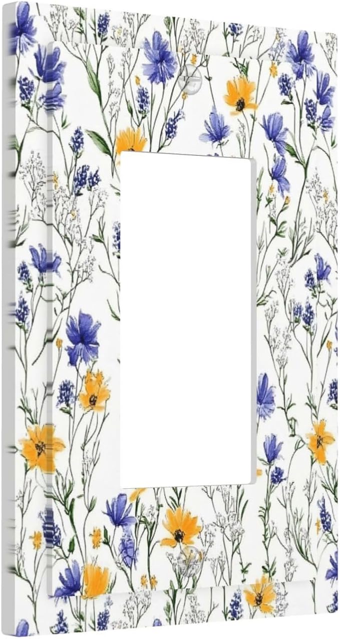Decorative Outlet Covers Floral Colorful Green Leaf Wildflower 1 Gang Single Rocker Light Switch Cover Plate Wall Plates Gfci Faceplate For Bed Room Living Room Decor