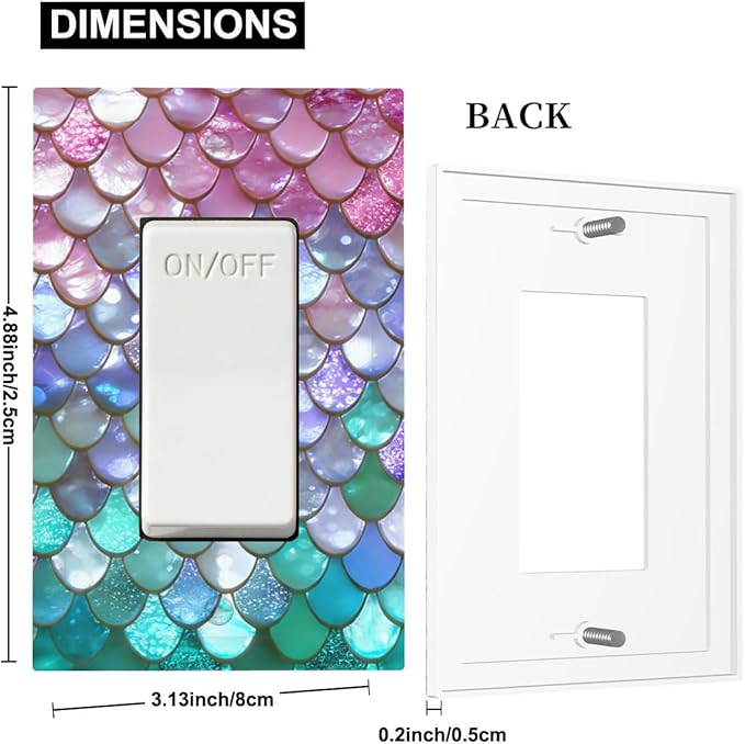 Iridescent Mermaid Scales Single Rocker Switch Cover - 1-Gang Standard US Size Magical Rainbow Mermaid Light Switch Covers for Girls Room Decor