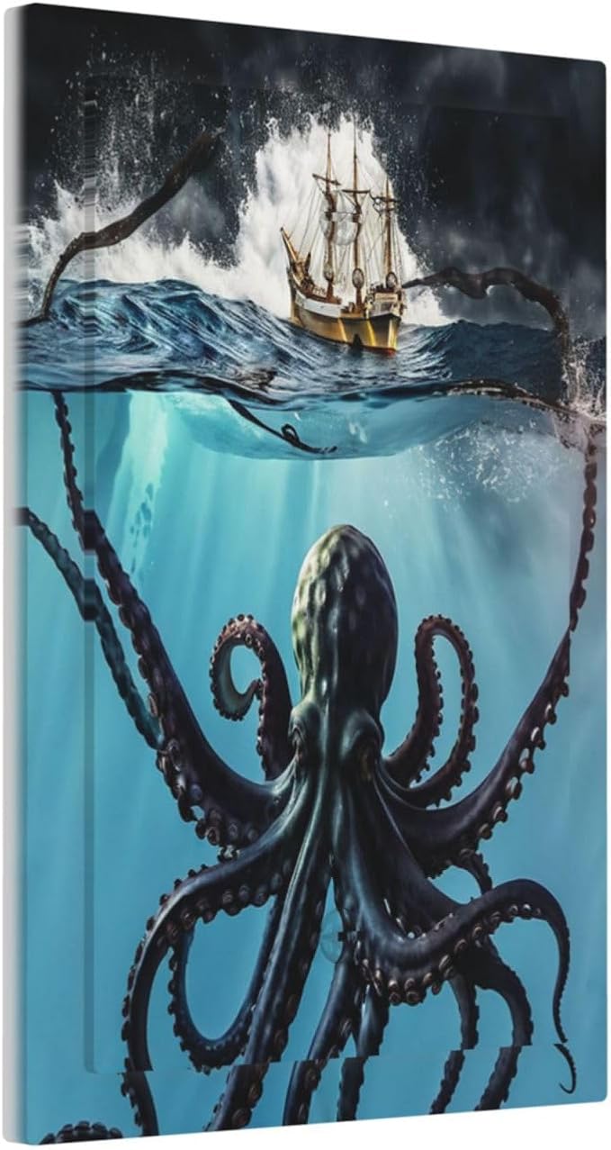 Light Switch Cover Plate Black Ocean Nautical Octopus Ship Funny Kraken Wall Plates 1 Gang Blank No Device Outlet Covers Decorative Electrical Switchplate for Bathroom Home Decor