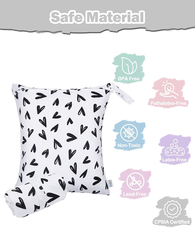 babygoal Waterproof Wet Dry Bag for Swimsuits,Travel, Food Storage, Stroller, Daycare, Baby Diapers, Yoga, Beach, Pool, Wet Clothes-Heart