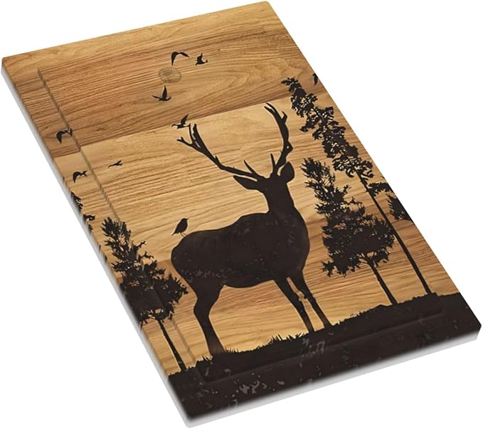 Elk Moose Forest Hunting Pyrography Art Wood Texture Print Light Switch Cover Plate 1 Gang No Device Blank Electrical Wall Plates Faceplate Decorative Switch Plate Covers for Farmhouse Bedroom Decor