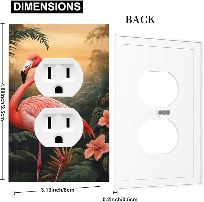 Tropical Flamingo Jungle Paradise Duplex Wall Plate - 1-Gang Standard US Size Exotic Jungle Escape Outlet Covers for Bathroom Decor