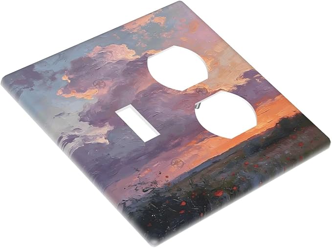 Abstract Sunset Dusk Natural Scenery Wild Flowers Wallplates 1 Toggle 1 Duplex Switch Plate Electrical GFCI Faceplate Decorative Light Switch Covers for Farmhouse Bedroom Decor