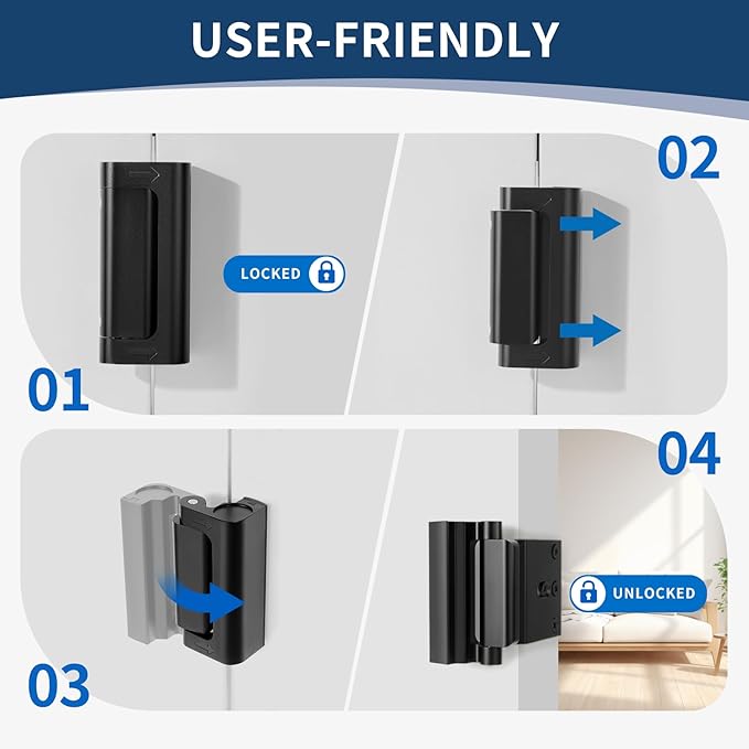 3Pcs Door Reinforcement Lock, Door Locks for Kids Safety, Door Safety Locks from Inside, Withstand 800lbs Force-Enhance Home Security(Black)