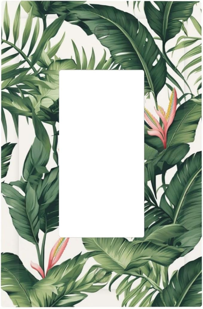 Tropical Leaf Jungle Botanical Palm Tree Greenery Floral Decorative Outlet Covers 1 Gang Single Rocker Light Switch Cover Plate Wall Plates GFCI Faceplate for Bedroom Living Room Decor