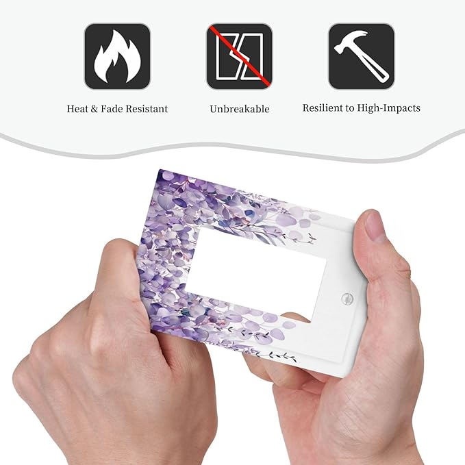 Purple Plants Leaves Eucalyptus Vine Floral Flowers Decorative Outlet Covers 1 Gang Single Rocker Light Switch Cover Plate Wall Plates GFCI Faceplate for Bedroom Living Room Decor