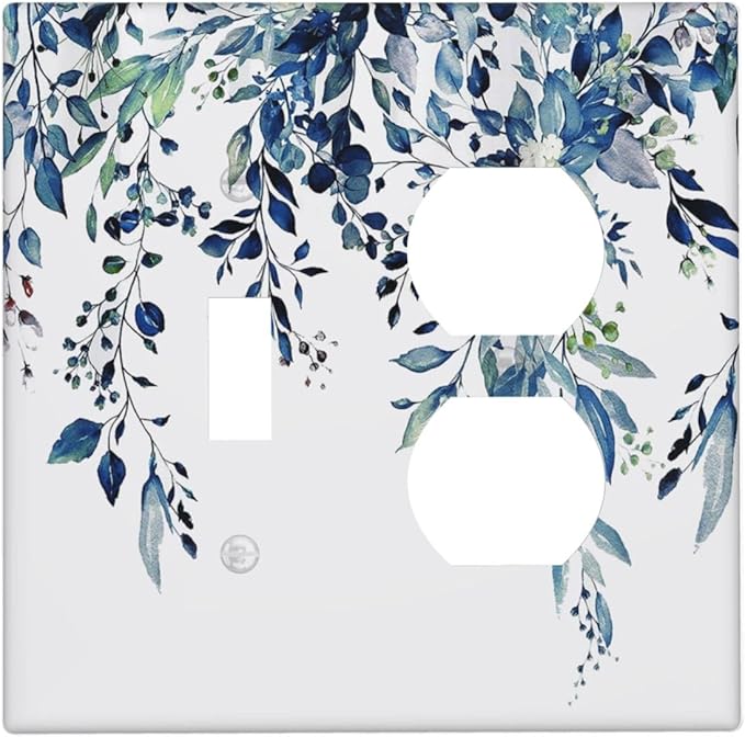 Decorative Outlet Covers Sage Leaves Blue Eucalyptus Plant Leaves 2 Gang Wall Plate Cover Single Toggle Duplex Combo Two Switch Light Switch Cover Plate Jumbo Dual GFCI Face Plate