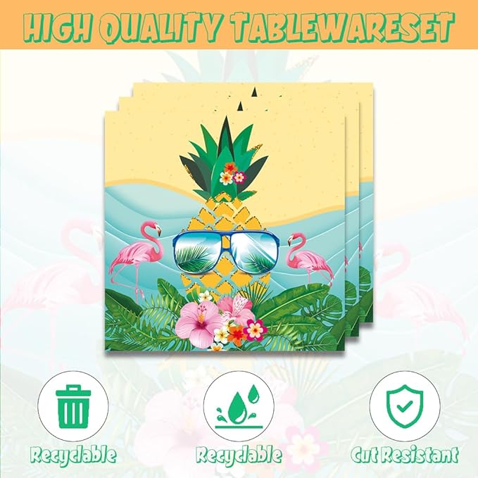 40pcs Fancy Land Flamingo Party Supplies Summer Beach Paper Plates and Napkins Set Pineapple Summer Hawaiian Tableware for 20 Guests