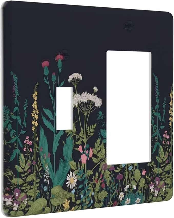Boho Garden Flowers Weeds Floral Wildflowers Outlet Covers 1 Toggle 1 Rocker Combination Decorative Wall Plate Electrical Switch Plates Light Switch Cover Plate for Bedroom Living Room Decor