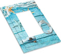 1 Gang Single GFCI/Decorator Rocker Outlet Light Switch Wall Plate Cover Nautical Beach Turquoise Teal Blue Wood Wooden Starfish Shell Net Decorative One Device Electrical Faceplate Cover Dimmer