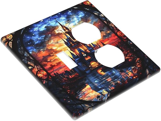Medieval Fantasy Castle Magic Academy Wallplates 1 Toggle 1 Duplex Switch Plate Electrical GFCI Faceplate Decorative Light Switch Covers for Kids Room Bedroom Decor