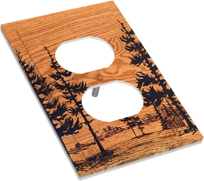 Pine Forest Natural Scenery Silhouette Wood Grain Outlet Covers 1 Gang Duplex Light Switch Cover Decorative Switch Plates Electrical Receptacle Faceplate Wall Plate for Farmhouse Home Decor